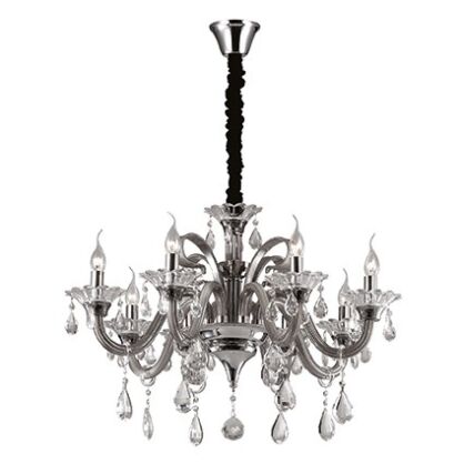 Lampa wisząca COLOSSAL SP8 SZARY Ideal Lux  081519   Ramiona  z  dmuchanego szkła w kolorze szarym wisorki ze szkła i kryształu styl pałacowy