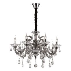 Lampa wisząca COLOSSAL SP8 SZARY Ideal Lux  081519   Ramiona  z  dmuchanego szkła w kolorze szarym wisorki ze szkła i kryształu styl pałacowy