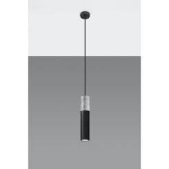 LAMPA  WISZĄCA BORGIO CZARNA STALOWA TUBA ZAKOŃCZONA BETONEM IDEALNA DO SALONU SL.0650 SOLLUX
