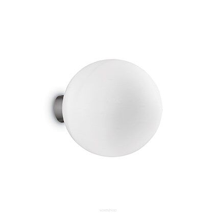 Kinkiet Mapa Bianco AP1 D15 Ideal Lux  059808 Klosz jest w kształcie kuli ze szkła oprawa z metalu w kolorze niklu