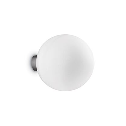 Kinkiet Mapa Bianco AP1 D15 Ideal Lux  059808 Klosz jest w kształcie kuli ze szkła oprawa z metalu w kolorze niklu