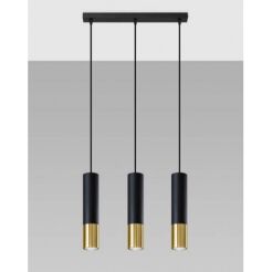 Lampa wisząca LOOPEZ SL.0954 Sollux tuba 3xGU10 czarna złota listwa