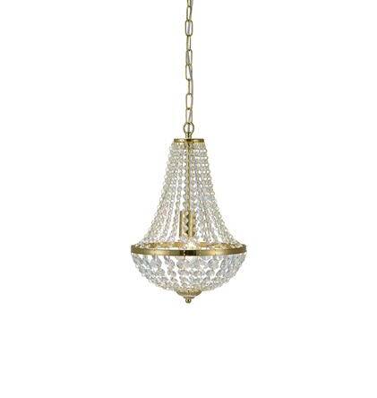 Lampa wisząca GRÄNSÖ 106118  Markslojd Styl pałacowy glamour przezroczyste kryształki metalowe elementy w kolorze złotym szczotkowanym źródło światła E27 30 cm szerokości