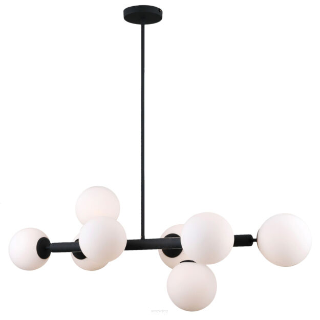 Lampa wisząca RADDI PNS-5510-8-BK Italux CZARNY KORPUS BIAŁE KLOSZE 8xG9 DESIGNERSKA