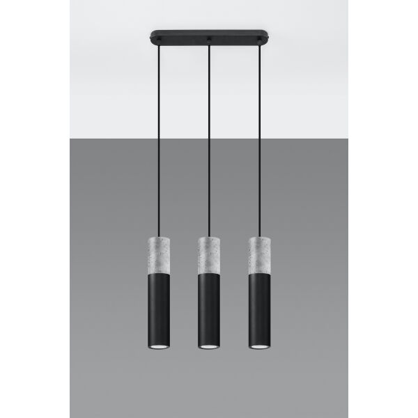 LAMPA  WISZĄCA BORGIO 3 CZARNE  STALOWE TUBY ZAKOŃCZONE BETONEM IDEALNA DO SALONU SL.0652 SOLLUX