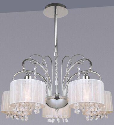 Lampa wisząca Span MDM1583/5 WH Italux Italux  chrom biały abażur styl pałacowy elegancki 