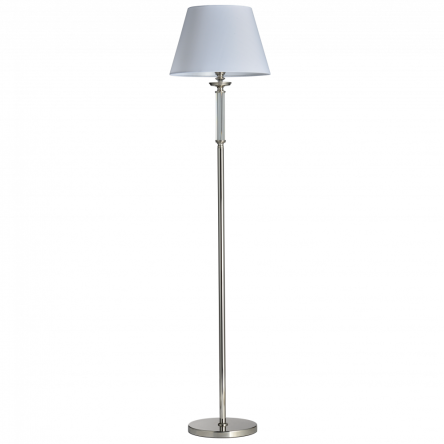 LAMPA PODŁOGOWA SIENA GUSTOWNA LAMPA W KOLORZE CHROMU Z KRYSZTAŁOWYMI  ZDOBIENIAMI I KLASYCZNYM BIAŁYM KLOSZEM Z TKANINY COSMO LIGHT F01322WH NI