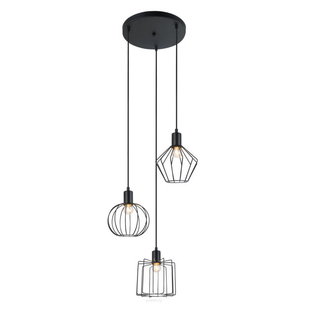 Lampa wisząca Gervais  MDM-3345-3 BK Italux w stylu industrialnym metalowe elementy mają czarne wykończenie klosze są z drutu 