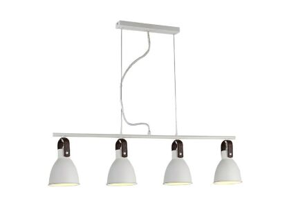 Lampa wisząca Tessio 4 AZzardo AZ1282  z metalu oraz skóry, klosze mają kolor biały nowoczesna