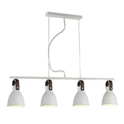 Lampa wisząca Tessio 4 AZzardo AZ1282  z metalu oraz skóry, klosze mają kolor biały nowoczesna