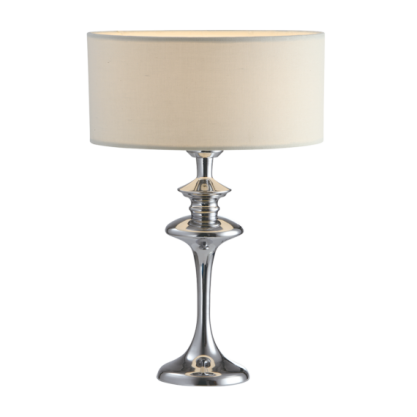 Lampa stołowa Abu Dhabi - T01413WH COSMO Light nowoczesna lampa z metalową podstawą o wykończeniu chromowanym biały okrągły abażur w kształcie tuby 27 cm średnicy