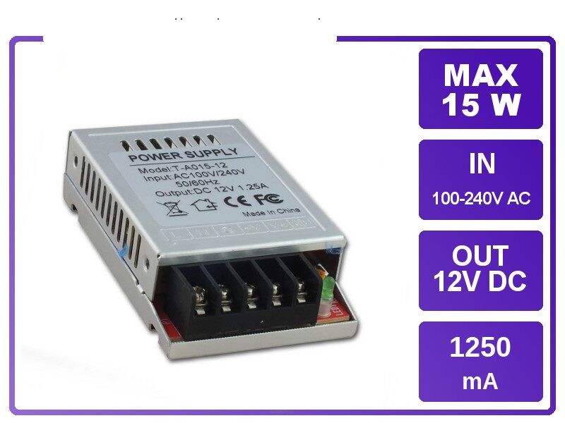 ZASILACZ LED 15W 12V DC IP20 1250mA