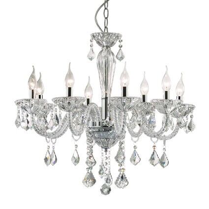 Lampa wisząca Tiepolo SP8 Ideal Lux 034720 z dmuchanego szkła z chromowanymi metalowymi detalami oraz kryształków pałacowa