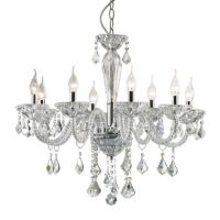 Lampa wisząca Tiepolo SP8 Ideal Lux 034720 z dmuchanego szkła z chromowanymi metalowymi detalami oraz kryształków pałacowa