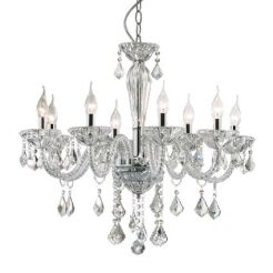 Lampa wisząca Tiepolo SP8 Ideal Lux 034720 z dmuchanego szkła z chromowanymi metalowymi detalami oraz kryształków pałacowa
