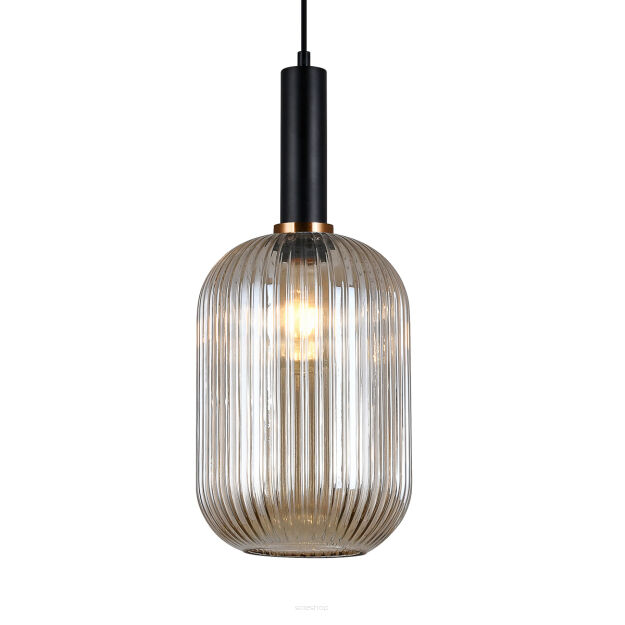 Lampa wisząca ANTIOLA PND-5588-1L-BK+AMB Italux SZKLANY BURSZTYNOWY KLOSZ  CZARNE AKCENTY ŚREDNICA 20 CM