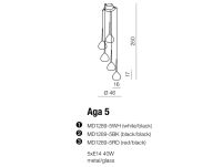 Lampa wisząca Aga 5 Black AZzardo MD1289-5 BK AZ1070 czarna nowoczesna opływowy kształt 5 kloszy - 3