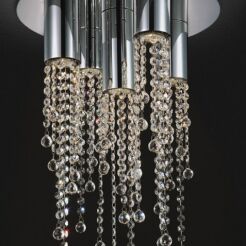 Plafon Larix MX93708-5A Italux eleganckie klosze z metalu w kształcie tub spod nich wyłaniają się kryształki podsufitka na kole