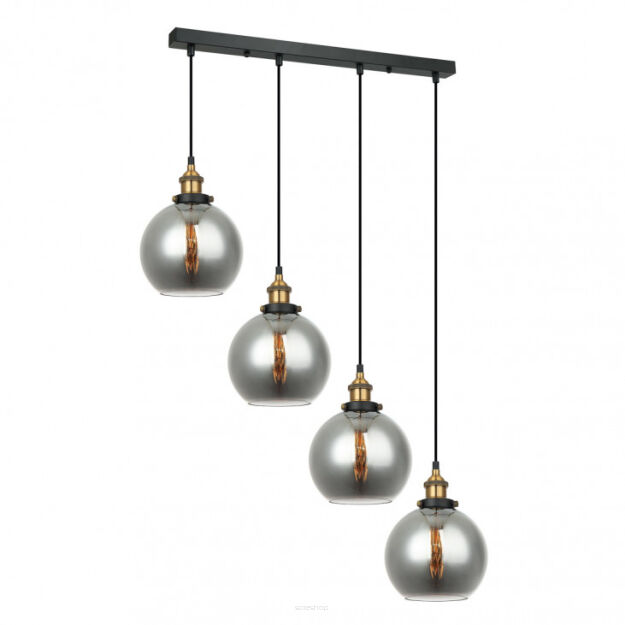Lampa wisząca CARDENA MDM-4330/4 GD+SG Italux 4 klosze zawieszone na podłużnej podsufitce CZARNY / ZŁOTY / DYMIONE KLOSZE