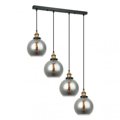 Lampa wisząca CARDENA MDM-4330/4 GD+SG Italux 4 klosze zawieszone na podłużnej podsufitce CZARNY / ZŁOTY / DYMIONE KLOSZE