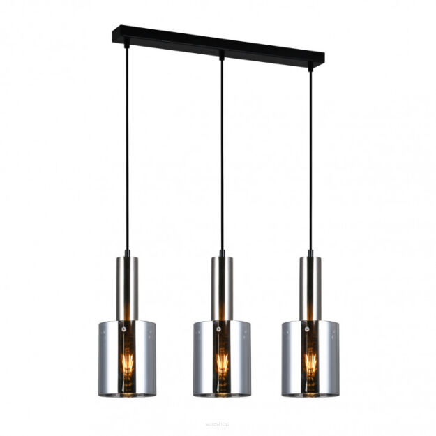 Lampa wisząca SARDO PND-5581-3-SC+SG Italux Czarna podłużna podsufitka Dymione klosze w kształcie tub długość 61 cm