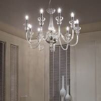 Lampa wisząca DOGE SP9 TRANSPARENTNY Ideal Lux 044453  z przezroczystego ręcznie dmuchanego szkła elementy wykończeniowe z metalu w kolorze chromu