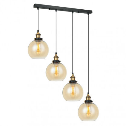 Lampa wisząca CARDENA MDM-4330/4 GD+AMB Italux 4 klosze zawieszone na podłużnej podsufitce CZARNY / ZŁOTY / BURSZTYNOWY  
