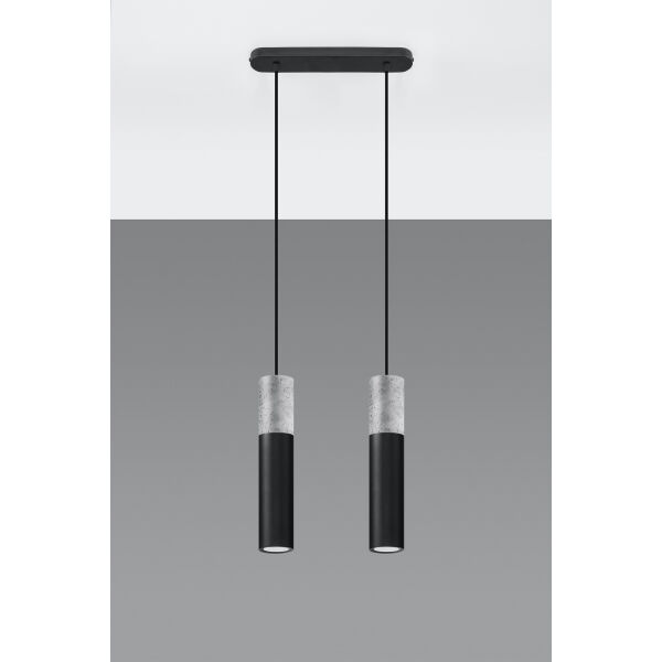 LAMPA  WISZĄCA BORGIO 2 CZARNE STALOWE TUBY ZAKOŃCZONE BETONEM IDEALNA DO SALONU SL.0651 SOLLUX