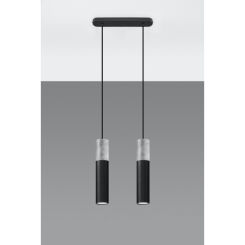 LAMPA  WISZĄCA BORGIO 2 CZARNE STALOWE TUBY ZAKOŃCZONE BETONEM IDEALNA DO SALONU SL.0651 SOLLUX