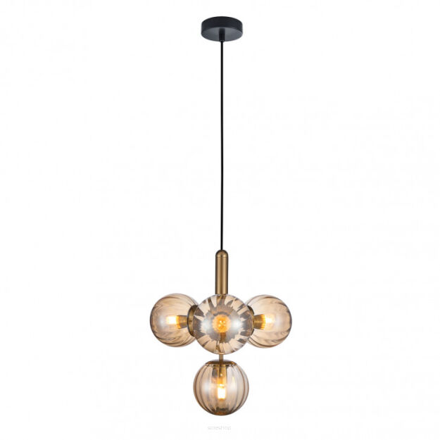 Lampa wisząca Ravena PND-2324-4B BRO+AMB Italux Nowoczesna mosiądz