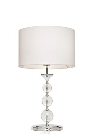 Lampa stołowa Rea RLT93163-1W Zuma Line biała okrągły abażur podstawa chromowana kryształowe kule