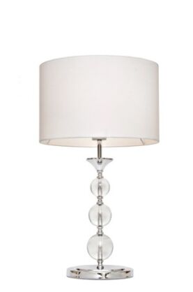 Lampa stołowa Rea RLT93163-1W Zuma Line biała okrągły abażur podstawa chromowana kryształowe kule