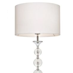 Lampa stołowa Rea RLT93163-1W Zuma Line biała okrągły abażur podstawa chromowana kryształowe kule
