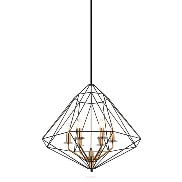 Lampa wisząca Maresmo PEN-6369-6-BKBR Italux  ABAŻUR W KSZTAŁCIE DIAMENTU AŻUROWY INSPIROWANA STYLEM INDUSTRIALNYM CZARNY / ZŁOTY ŚR. 65 CM
