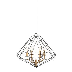 Lampa wisząca Maresmo PEN-6369-6-BKBR Italux  ABAŻUR W KSZTAŁCIE DIAMENTU AŻUROWY INSPIROWANA STYLEM INDUSTRIALNYM CZARNY / ZŁOTY ŚR. 65 CM