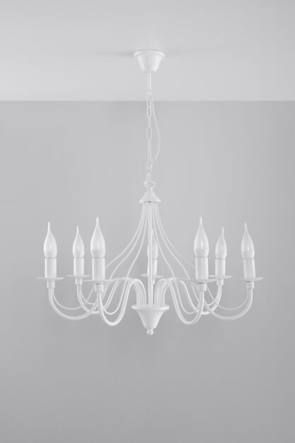 Lampa Wisząca Świece Żyrandol MINERWA 7 Biały SL.215 styl pałacowy
