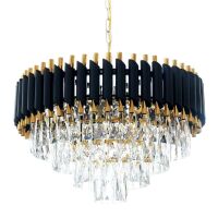 Lampa wisząca MAZINI LDP 6003-500 (BK+GD) Lumina Deco Kryształowa czarna złota 55 cm