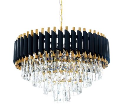 Lampa wisząca MAZINI LDP 6003-500 (BK+GD) Lumina Deco Kryształowa czarna złota 55 cm