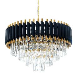 Lampa wisząca MAZINI LDP 6003-500 (BK+GD) Lumina Deco Kryształowa czarna złota 55 cm