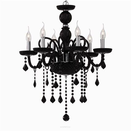 Lampa wisząca Giudecca SP6 NERO Ideal Lux  032504 z ręcznie dmuchanego szkła w kolorze czarnym z chromowanymi metalowymi dodatkami ozdobą są wisiorki z kryształków
