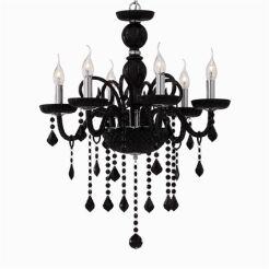 Lampa wisząca Giudecca SP6 NERO Ideal Lux  032504 z ręcznie dmuchanego szkła w kolorze czarnym z chromowanymi metalowymi dodatkami ozdobą są wisiorki z kryształków