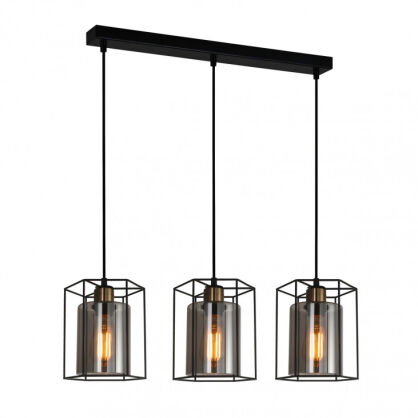 Lampa wisząca Kalula PND-78901-3-BK+SG Italux trzy szklane klosze otulone metalową siatką