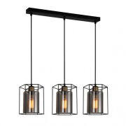 Lampa wisząca Kalula PND-78901-3-BK+SG Italux trzy szklane klosze otulone metalową siatką