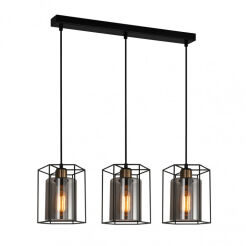 Lampa wisząca Kalula PND-78901-3-BK+SG Italux trzy szklane klosze otulone metalową siatką