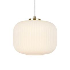 Lampa wisząca SOBER 107918 Markslojd Karbowany biały klosz mosiężna podstawa 