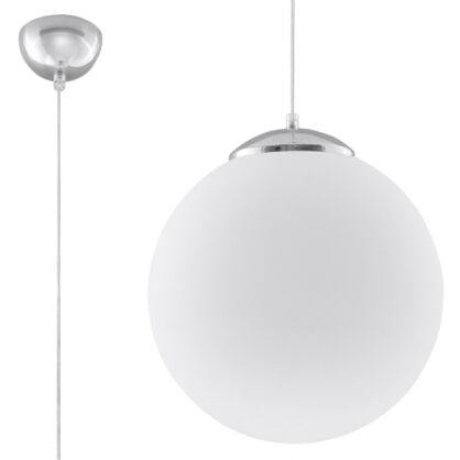 Lampa wisząca UGO 20 Mleczna szklana kula SL.0263 nowoczesna klosz z białego szkła metalowe elementy w kolorze srebrnym