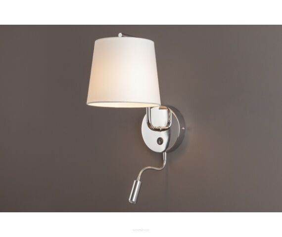 Kinkiet CHICAGO II CR + LED W0198 Maxlight Podstawa w kolorze chromu abażur z białej tkaniny ruchomy wysięgnik led do czytania
