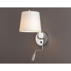 Kinkiet CHICAGO II CR + LED W0198 Maxlight Podstawa w kolorze chromu abażur z białej tkaniny ruchomy wysięgnik led do czytania