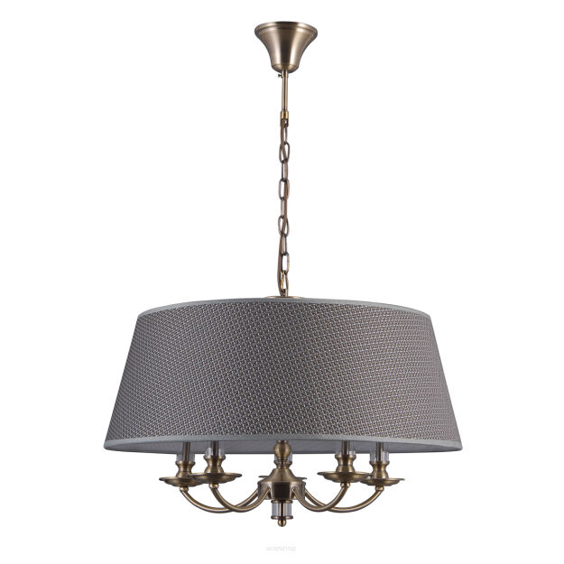 Lampa wisząca ZANOBI PND-43272-5A Italux GUSTOWNY ABAŻUR O ŚR. 60 CM PODSTAWA W KOLORZE ANTYCZNEGO BRĄZU