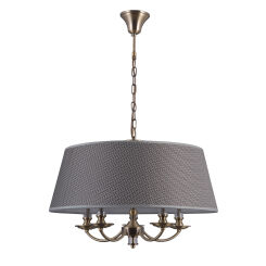 Lampa wisząca ZANOBI PND-43272-5A Italux GUSTOWNY ABAŻUR O ŚR. 60 CM PODSTAWA W KOLORZE ANTYCZNEGO BRĄZU